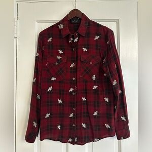 Kooples Bee Red Embroidered Plaid Shirt